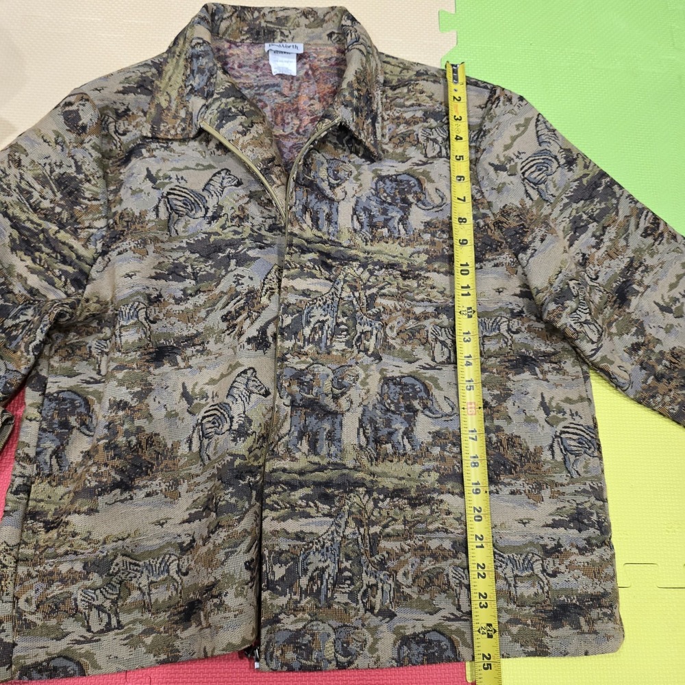 Vintage BonWorth Tapestry Jacket XL-P Safari Animal Print Full Zip‎ Earth Tones